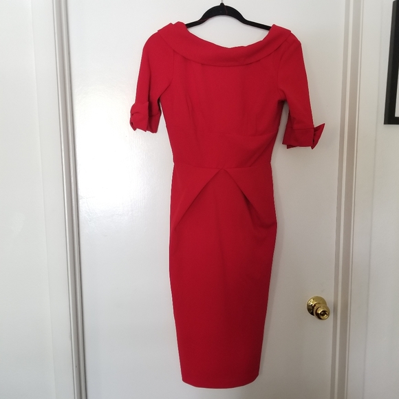 The Pretty Dress Company Kennedy Roll Neck Dress in Red - Picture 2 of 5